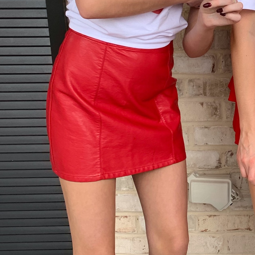 Red pleather skirt